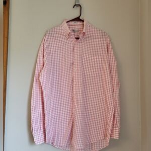 Peter Millar 100% Cotton Long Sleeve Dress Shirt Coral Plaid - Size Large